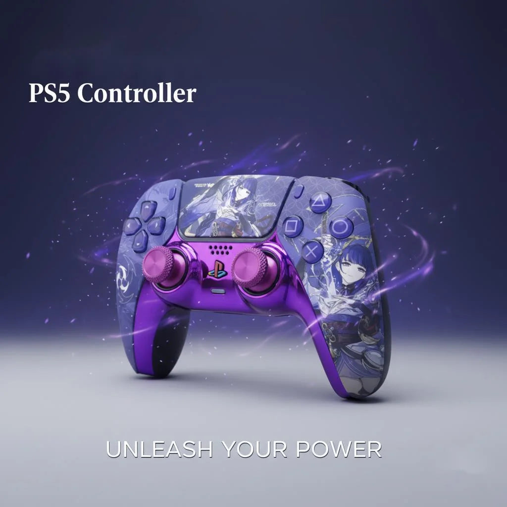 Carcasa para mando PS5 morada con diseño anime y mandos analógicos morados