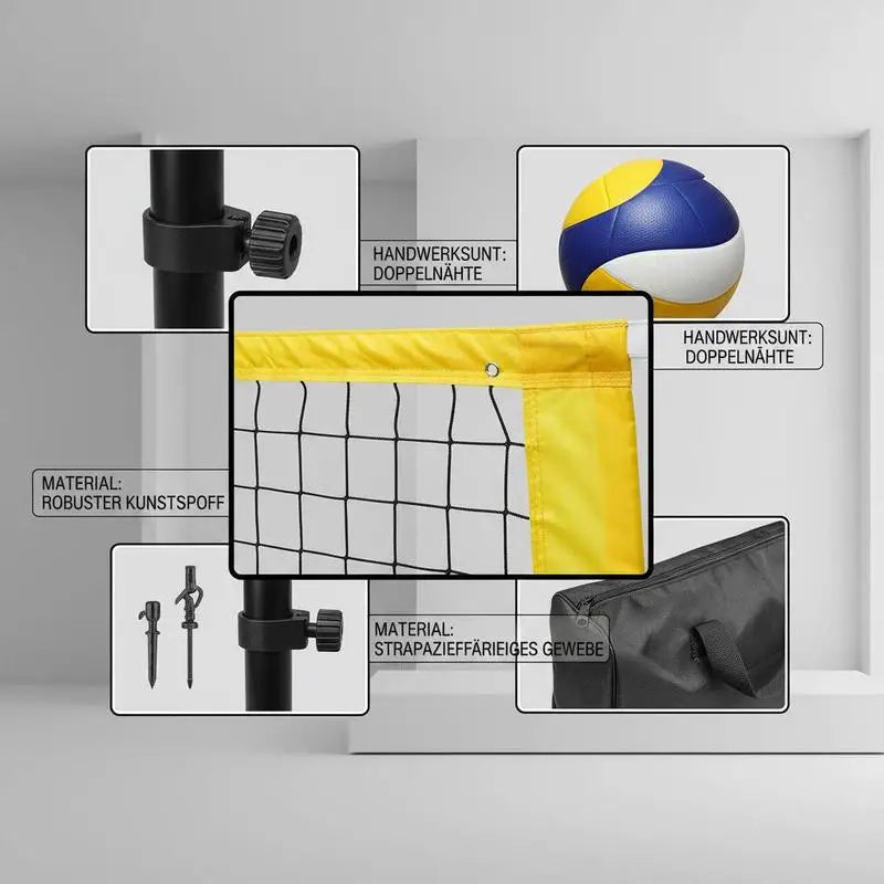 Juego de red de voleibol ajustable en altura, red de voleibol portátil para playa, red de voleibol para exteriores, red de voleibol plegable con pelota de voleibol y bolsa de transporte, para jardín, playa, césped, etc.