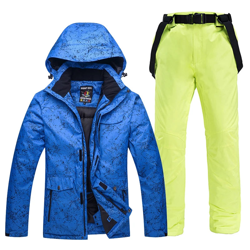 -30 Conjuntos de trajes de nieve blancos para hombres o mujeres Ropa de invierno al aire libre Ropa de snowboard Disfraces impermeables Chaqueta de esquí + Baberos de pantalón de nieve