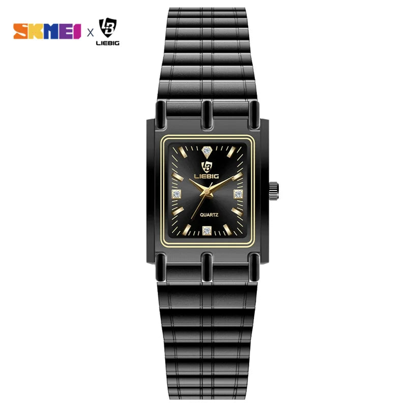 Relojes de pulsera LIEBIG Luxury de acero dorado, reloj de cuarzo para hombre y mujer, Relogio Masculino