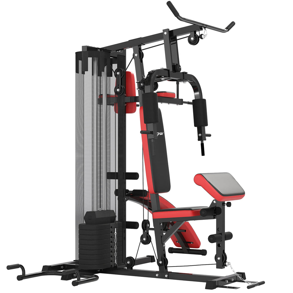 Estación de entrenamiento multifuncional para gimnasio, con un conjunto de pesas de 65 kg, que incluye todo lo necesario para un gimnasio en casa: banco para abdominales, soporte para flexiones y estación para ejercicios de