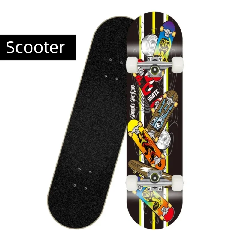 Patineta Deportiva de Madera de Arce de 80 cm, 4 Ruedas, Diseño de Doble Kick, Patineta Profesional para Trucos y Calle, para Jóvenes y Adultos