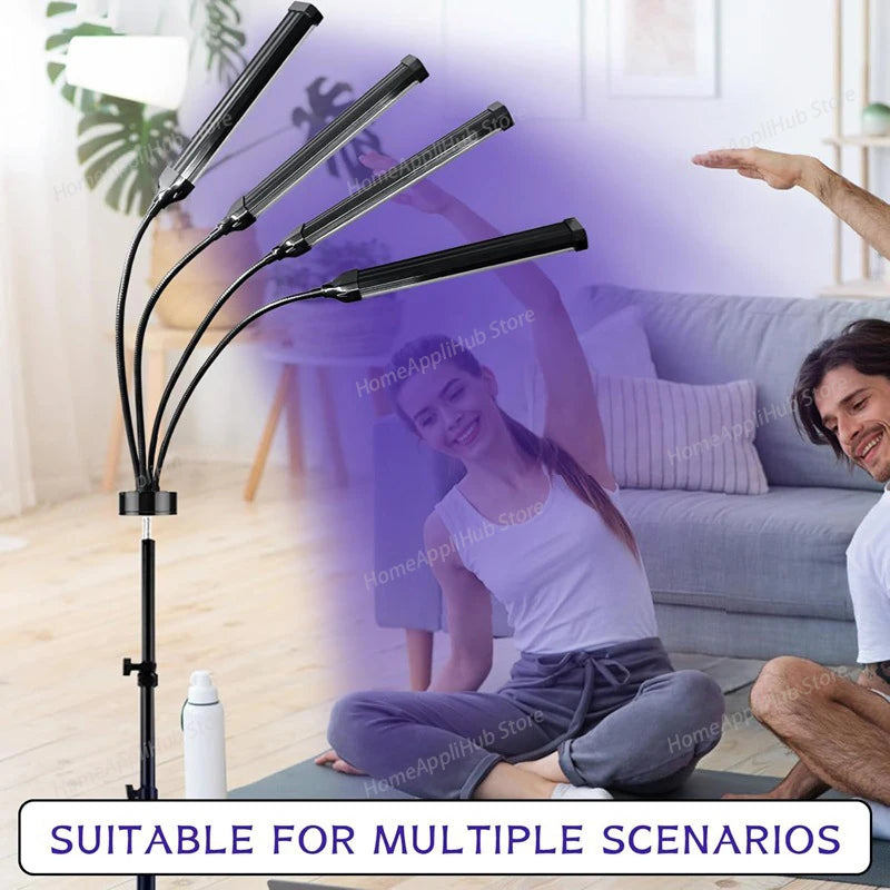 Lámpara de bronceado de 4 cabezales Máquina de bronceado UV de 60 W 360 °   Rotación 432 LED Luz púrpura Longitud de onda 460 nm y luz bronceadora de solario de 490 nm
