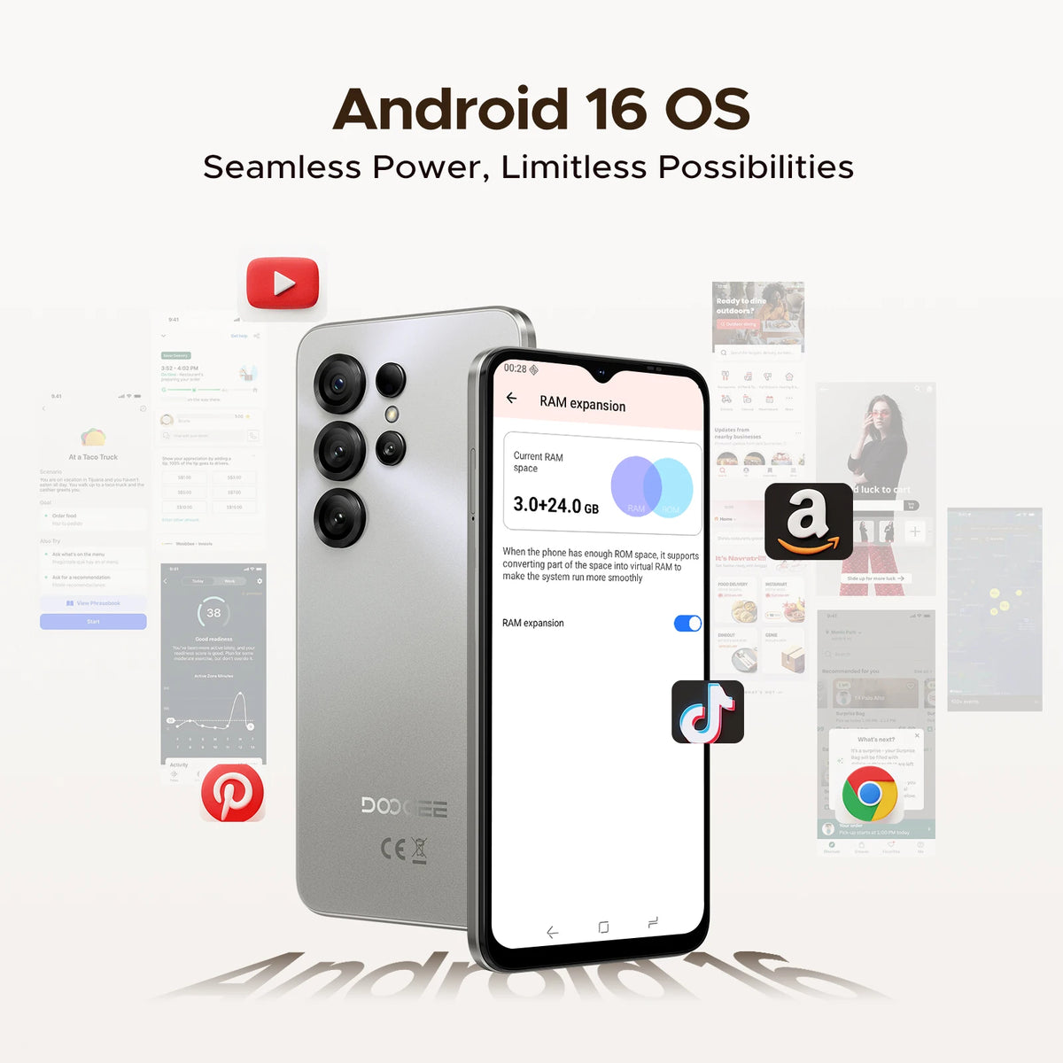 Versión Global DOOGEE Note56 X Smartphone Android 16 24GB RAM(3GB+21GB) 64GB ROM Pantalla de 6.56'' Batería de 6150mAh Teléfono Móvil