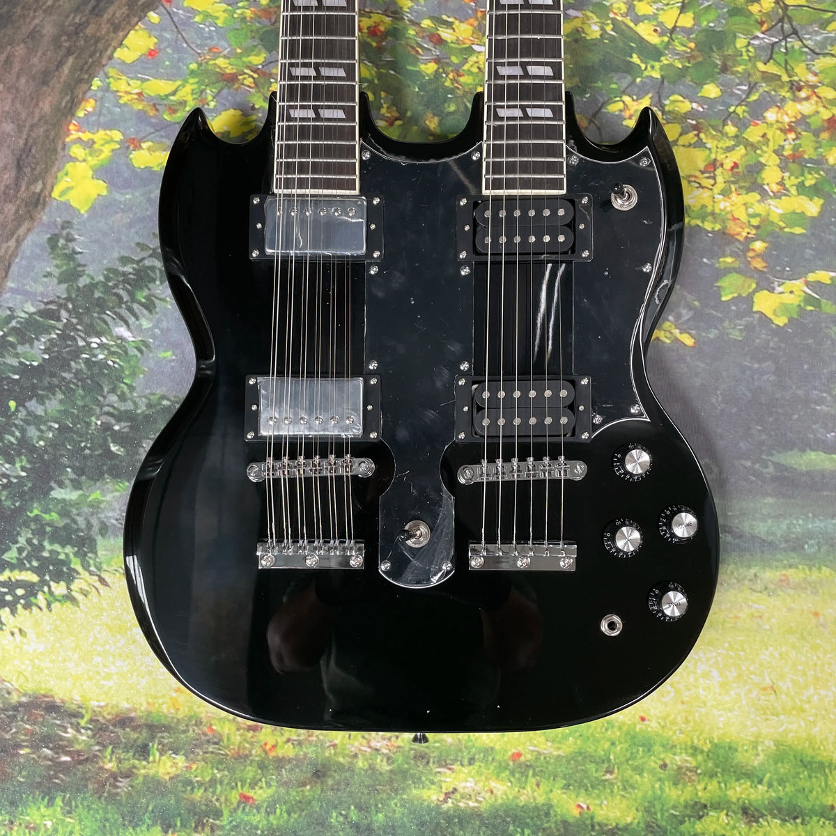 Guitarra eléctrica de doble cabezal 12+6, modelo SG negra con pastillas de alta ganancia, guitarra eléctrica para actuaciones de bandas de rock
