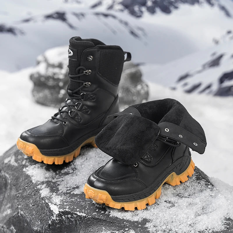 Botas de Nieve para Hombre, Impermeables, para Senderismo al Aire Libre, Forradas de Piel, con Suela de Goma Antideslizante, Color Negro