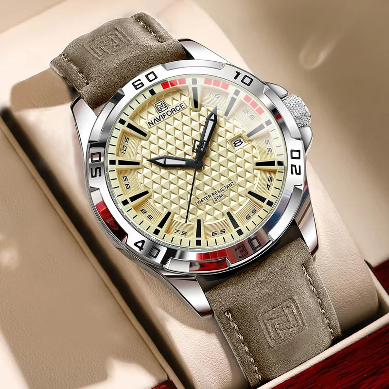 Reloj de pulsera para hombre NAVIFORCE de alta calidad, popular, de cuarzo, estilo casual, deportivo, de lujo, para negocios, con correa de piel