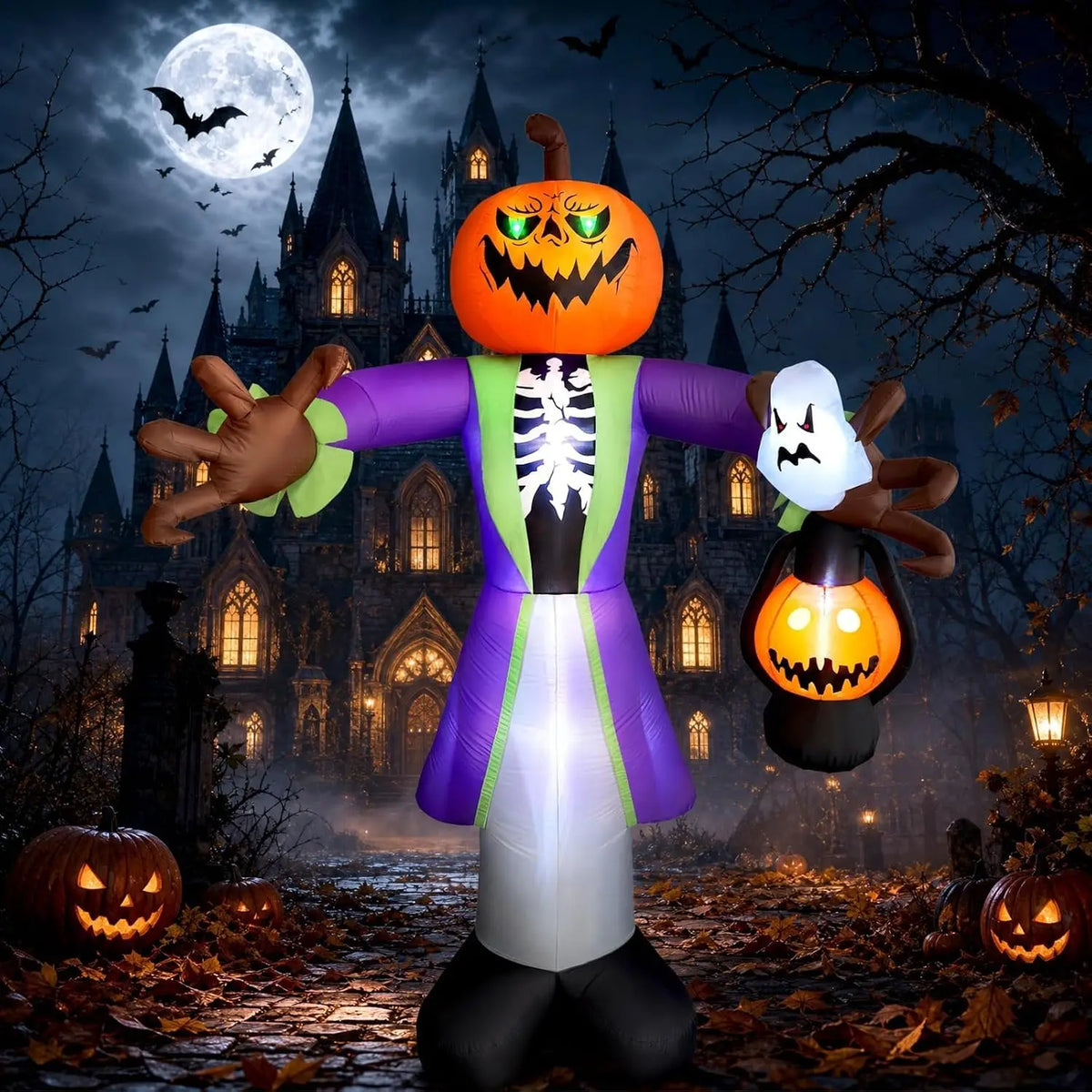 Banda inflable con motivos de Halloween y luces LED, ideal como decoración para el jardín o el patio en Halloween, para fiestas en el césped o en el jardín. Medidas: 237 x 105 cm.