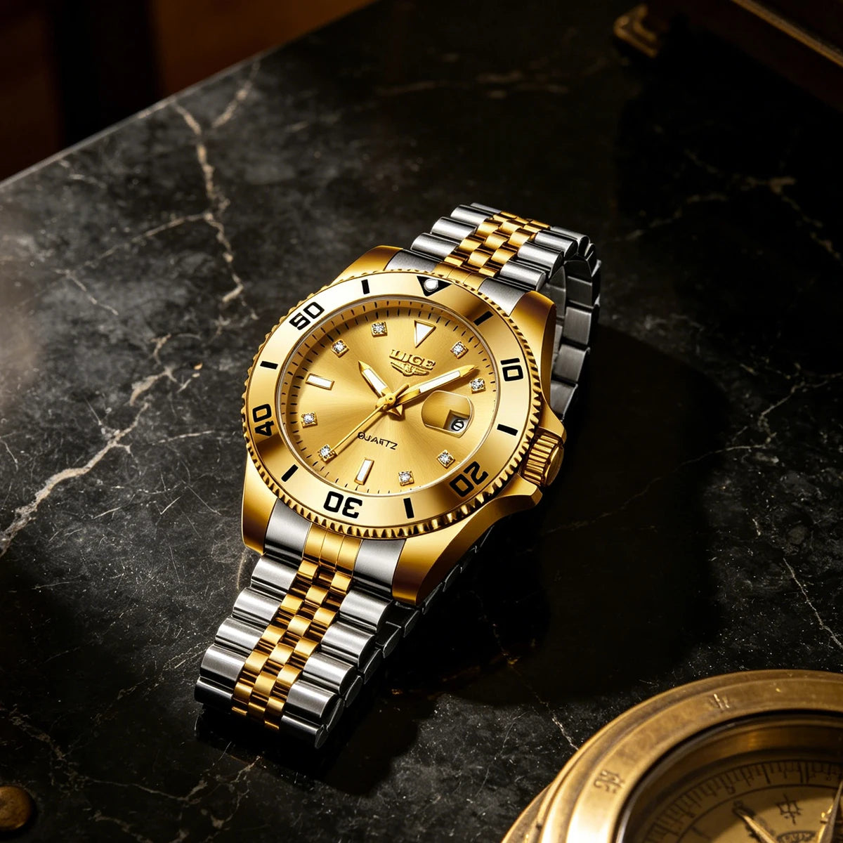 LIGE Men Quartz Watch Green Waterproof Watch for Men Stainless Steel Quartz Men Luxury Watch Luminous Wristwatch Reloj Hombre