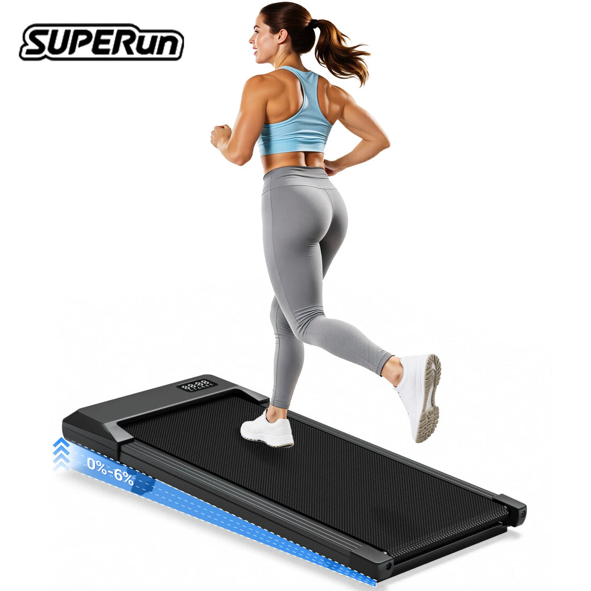 Superun, cinta de caminar con inclinación del 6 %, ideal para usar debajo del escritorio en el hogar o la oficina, cinta de caminar portátil 3 en 1 con control remoto y pantalla LED, mini cinta de caminar silenciosa de 2,5