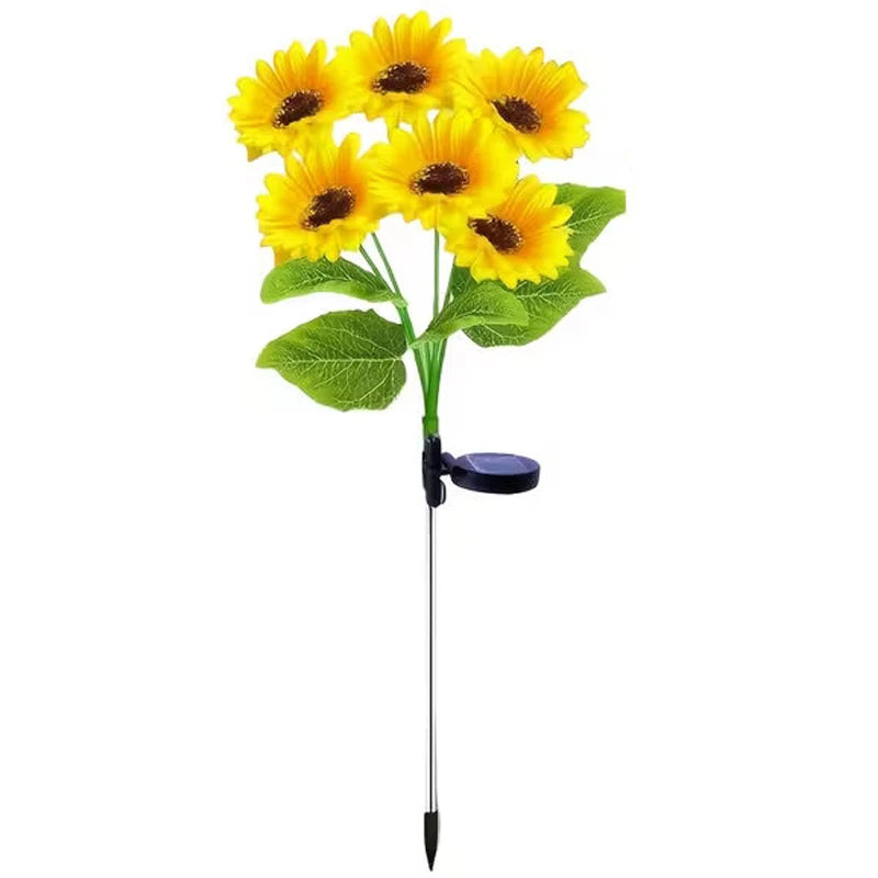 Solar 6-Head Sunflower LED Lights Waterproof Outdoor Artificial Flower Stake Lights for Garden Flowerbed Yard Patio Decoration
