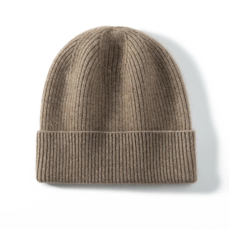 Gorros de Cachemira de primera calidad de 100%, gorros gruesos de punto para hombres y mujeres, gorro de otoño e invierno, gorro de pelo de pescador acanalado fino suave
