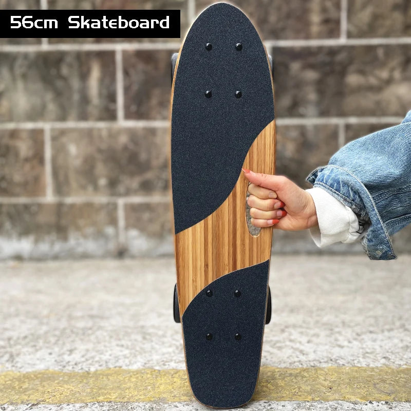 Mini monopatín corto de bambú para niños y niñas, patineta portátil para peces, tabla larga, patinetes de rodillo, 45, 56cm