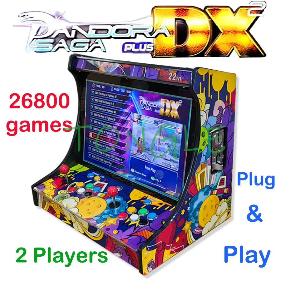 Consola de videojuegos arcade para 2 jugadores, pantalla LCD de 22 pulgadas, diseño Bartop con SAGA ARCADE DX 26800 en 1, aceptador de monedas, joystick, botón para conectar a TV