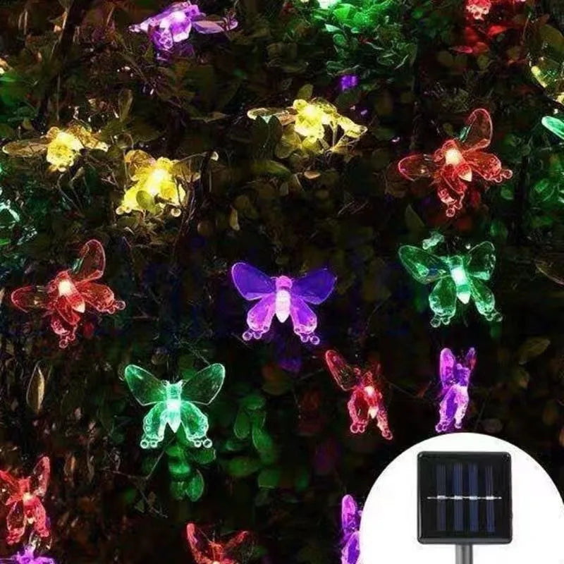 LED Butterfly Small Color Light Solar Luminous Light String Outdoor Waterproof Layout Courtyard Decoration Rainbow Light String