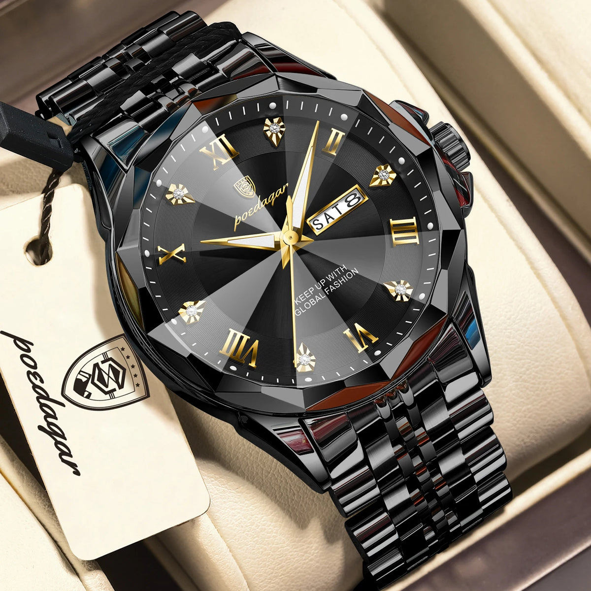 POEDAGAR Fashion Quartz Men Clock Waterproof Luminous Date Week Sport Men's Watch Stainless Steel Business Watches For Man Reloj