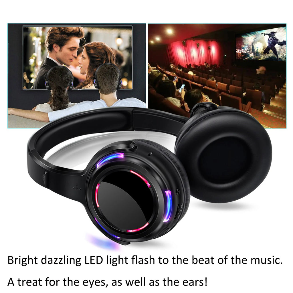 Auriculares Profesionales Inalámbricos RF de 500m de Alcance para Silent Disco con 10 LED y 3 Transmisores - Ideales para DJ, Clubes, Fiestas, Reuniones y Transmisiones