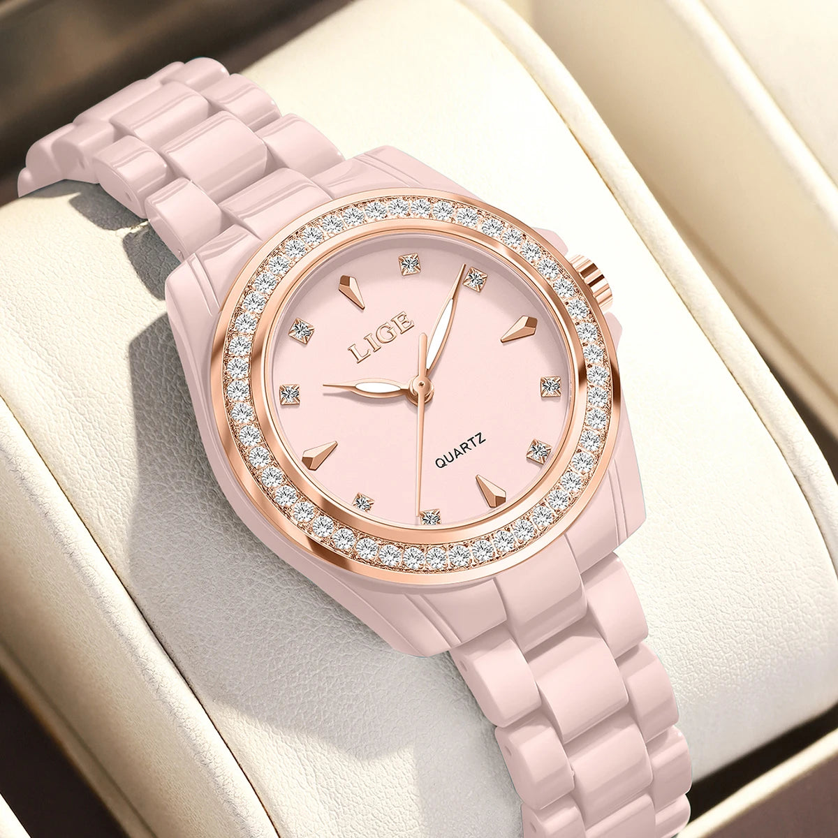 Reloj LIGE para mujer 2026, nuevo reloj de cuarzo elegante de cerámica, reloj de pulsera impermeable y luminoso para mujer, Montre Femme + CAJA