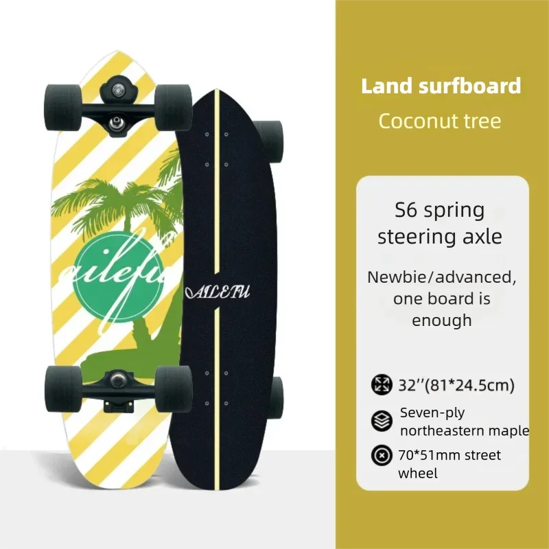 Patineta de Surf de 32 Pulgadas, Modelo S6, con Ejes de Resorte, Tabla de Madera de Arce de 7 Capas, Ruedas de PU HR80A, Completa, para Principiantes y Adultos, para Usar en la Calle