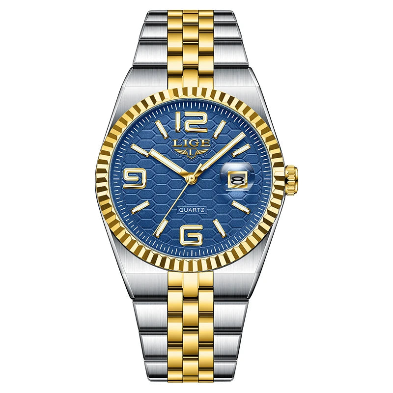 Reloj de pulsera de cuarzo LIGE para hombre, esfera de panal color azul Tiffany, luminoso, resistente al agua 3ATM, reloj de negocios para hombre
