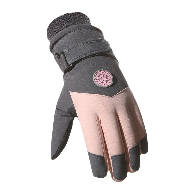 Guantes de Invierno Unisex para Snowboard y Esquí, de Cuero PU Antideslizante, con Pantalla Táctil, Impermeables, para Motociclismo, Cálidos, de Forro Polar
