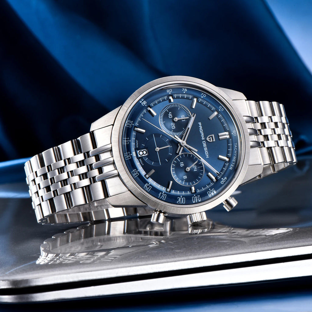 PAGANI DESIGN - Reloj de cuarzo para hombre, estilo ejecutivo, cronógrafo de carreras, acero inoxidable, sumergible 100M, con calendario automático