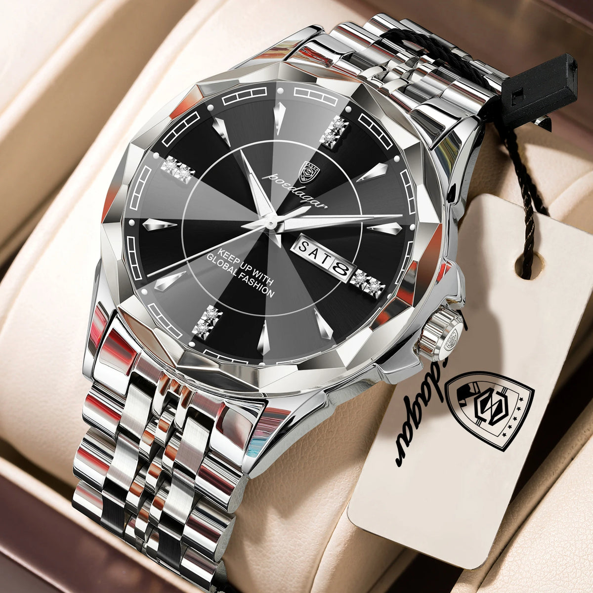 Reloj de pulsera para hombre POEDAGAR, de negocios, resistente al agua, luminoso, de lujo, con fecha y semana, de acero inoxidable, reloj de cuarzo a la moda para hombre