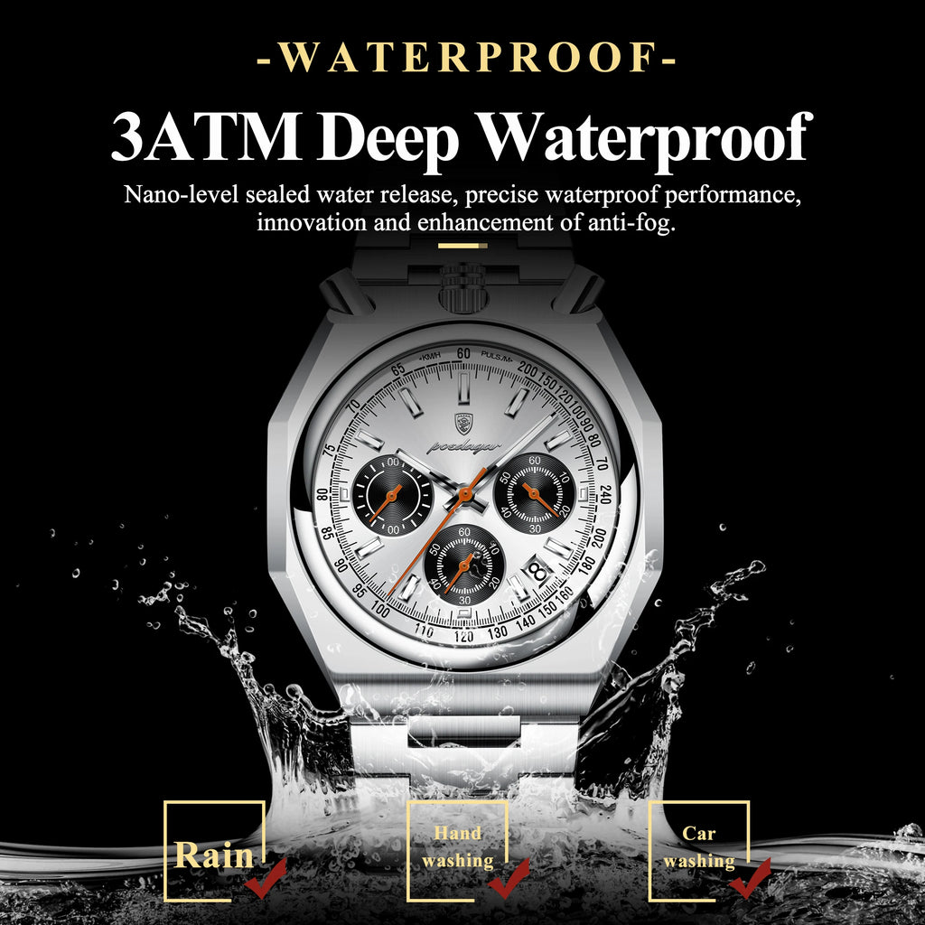 POEDAGAR Functional Male Wristwatch Luminous Waterproof Stainless Steel Classic Men Watch Date Chronograph Men's Quartz Watches