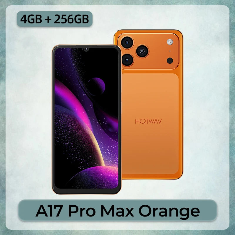 Smartphone HOTWAV A17 Pro Max de 6,75'', pantalla de 120 Hz, ultradelgado, 4 GB de RAM, 256 GB de ROM, Android 15, teléfono móvil de ocho núcleos, 5160 mAh, 1080P, Bluetooth 5.4, con conector para auriculares de 3,5 mm