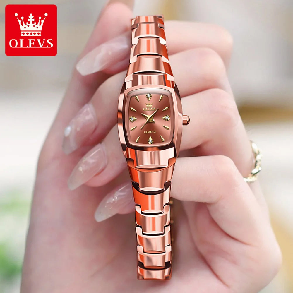 Reloj de cuarzo para mujer marca OLEVS de acero de tungsteno en forma de barril de vino, resistente al agua con luz nocturna 7006