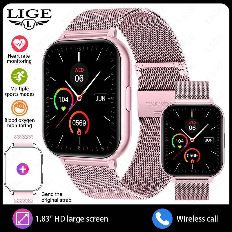 Reloj inteligente deportivo de moda LIGE con Bluetooth, oxígeno en sangre, frecuencia cardíaca, compatible con llamadas de voz Bluetooth, pantalla LCD, regalo para hombres y mujeres 2025