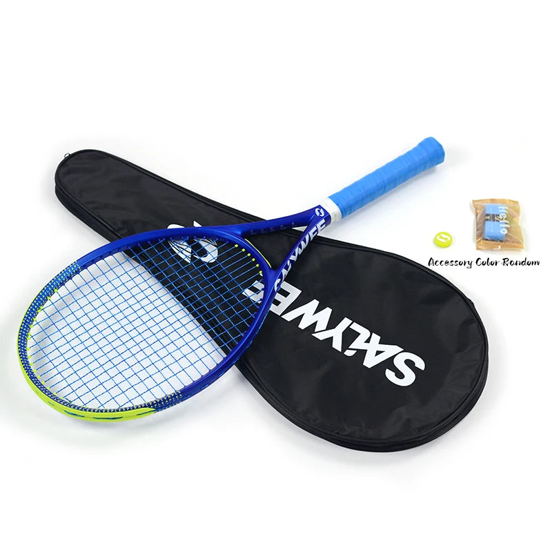 Raqueta de Tenis Blue-Leap de Fibra de Carbono, 345±10g Encordada, 60-65lbs, Absorción de Impactos, Apta para Atletas Profesionales de Alto Rendimiento