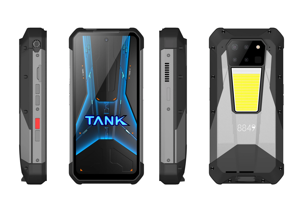 Teléfono inteligente resistente Unihertz 8849 Tank 3 Pro 5G con proyector de 100 lúmenes, 32/512 GB, 23800 mAh, Android 14, teléfono celular con doble SIM