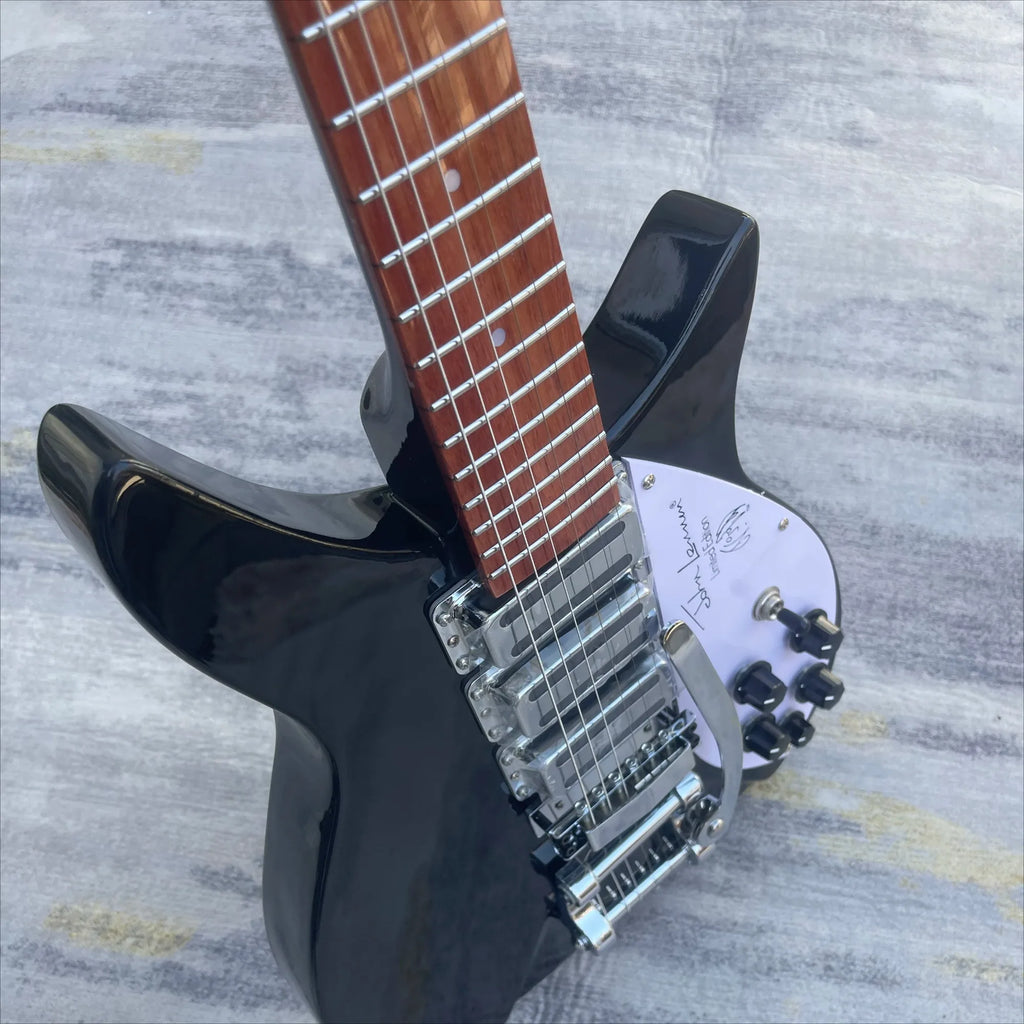 Oferta Especial Guitarra Eléctrica con Mástil de Palisandro HHH Negra 325 Pequeña Doble Tremolo Estilo Británico Unisex para Principiantes