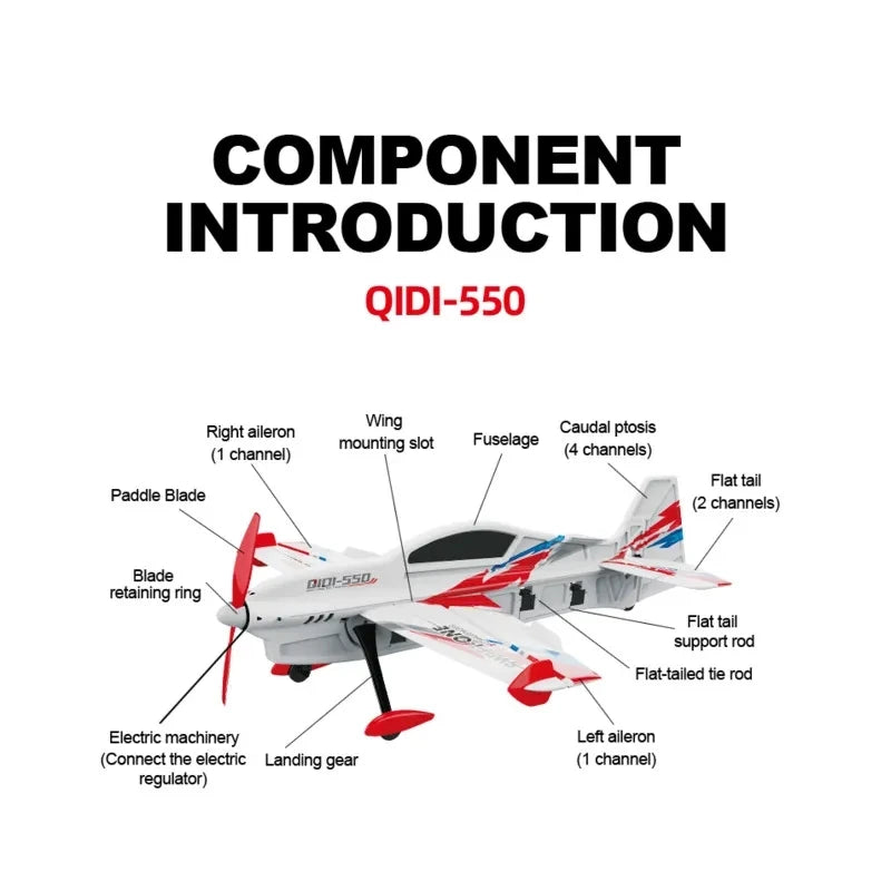 QIDI-550 Avión RC 3D Apertura de 500 mm Acrobacias colgantes de una tecla con giroscopio de 6 ejes Control de vuelo resistente al viento Avión RTF