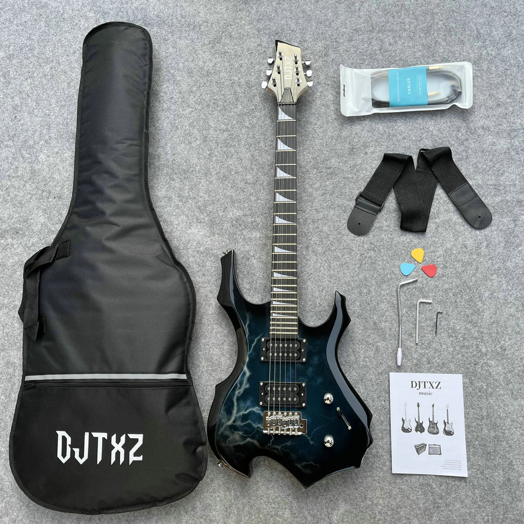 Guitarra eléctrica con gráfico Lightning Bolt llamativo: máquina de rock Eye-Candy, configuración profesional incluida