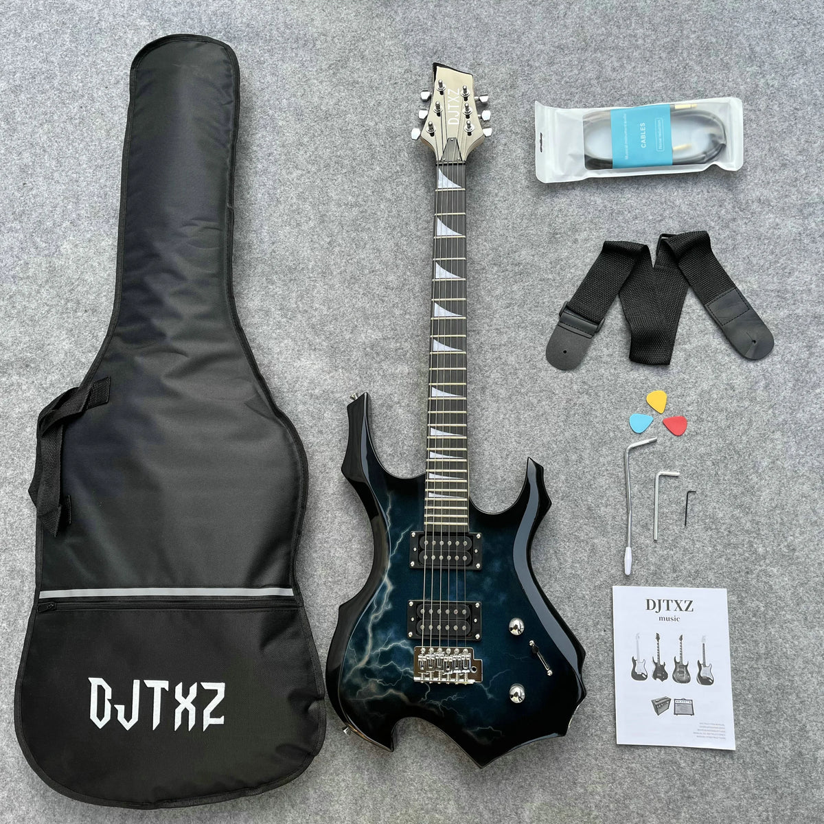 Guitarra eléctrica con gráfico Lightning Bolt llamativo: máquina de rock Eye-Candy, configuración profesional incluida