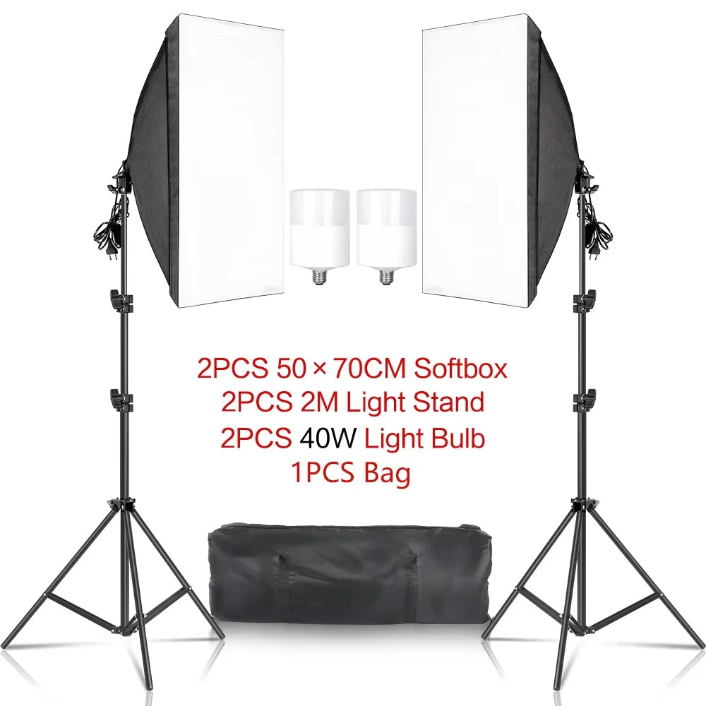 Kit de fotografía de luz Softbox, trípode de fotografía de 2M para luz de disco de caja suave Led de 45W, soporte de estudio fotográfico, iluminación, lámpara de grabación de vídeo