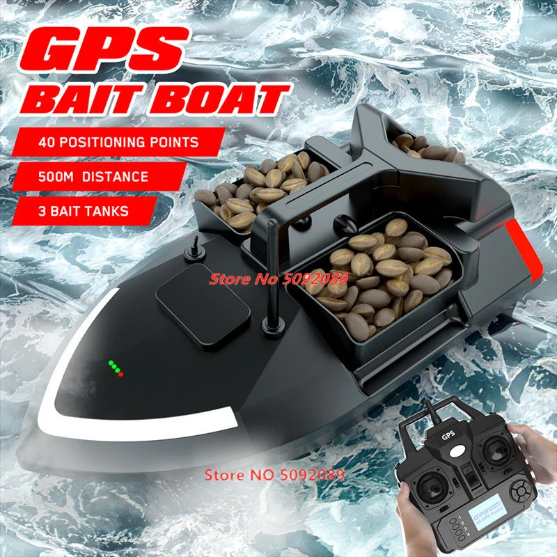 Barco cebador GPS inteligente de 40 puntos con retorno automático, embarcación teledirigida para pesca con capacidad de carga de 2 kg, alcance de 500 m y crucero a velocidad fija