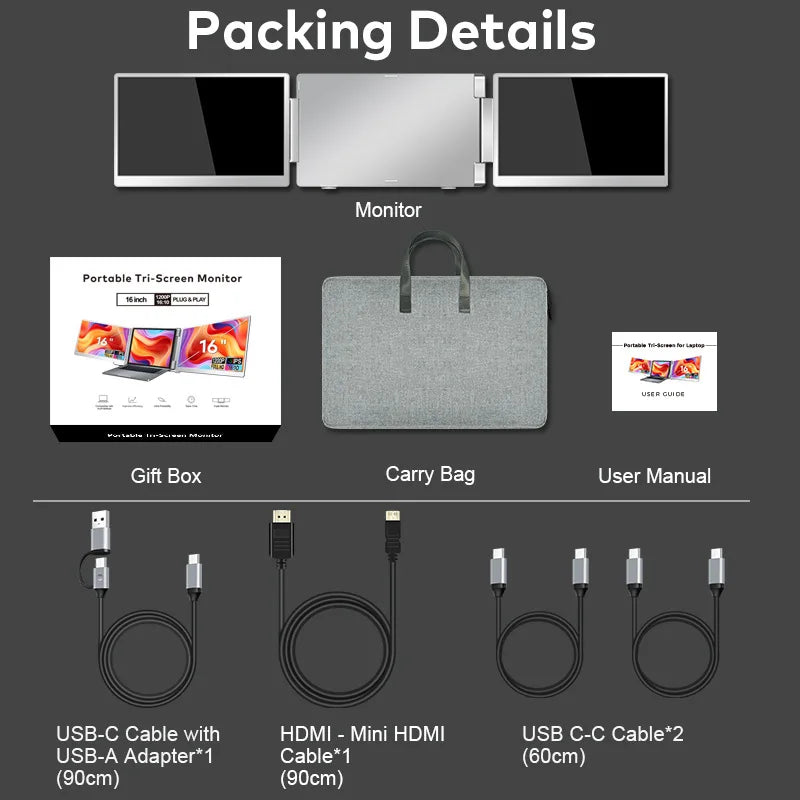 Monitor Externo Portátil LCD FHD IPS para Juegos, Retroiluminado, de Alta Definición, Extensor de Pantalla Dual/Triple para Productividad Rospider