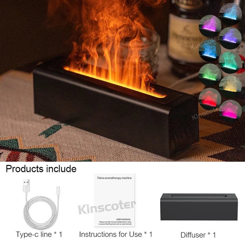 Difusor de Aroma de aceites esenciales KINSCOTER, humidificador de aire con llama, Difusor ultrasónico de niebla fría con luz nocturna de fuego realista RGB