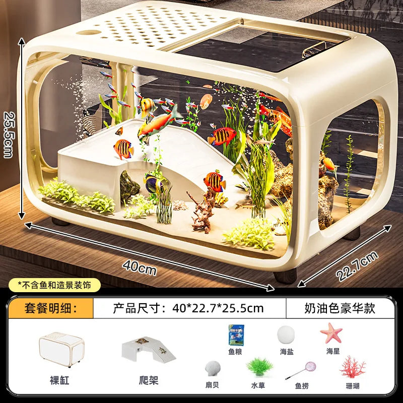 Acuario de lujo ligero, sencillo y sofisticado con tapa, transparente, ecológico para sala de estar, mueble decorativo, suministros para acuarios