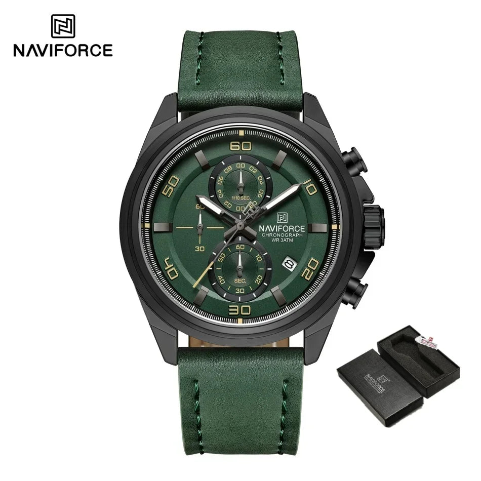 Reloj de pulsera para hombre NAVIFORCE, original, de negocios, de lujo, con correa de cuero, cronógrafo deportivo, resistente al agua 3ATM, de cuarzo
