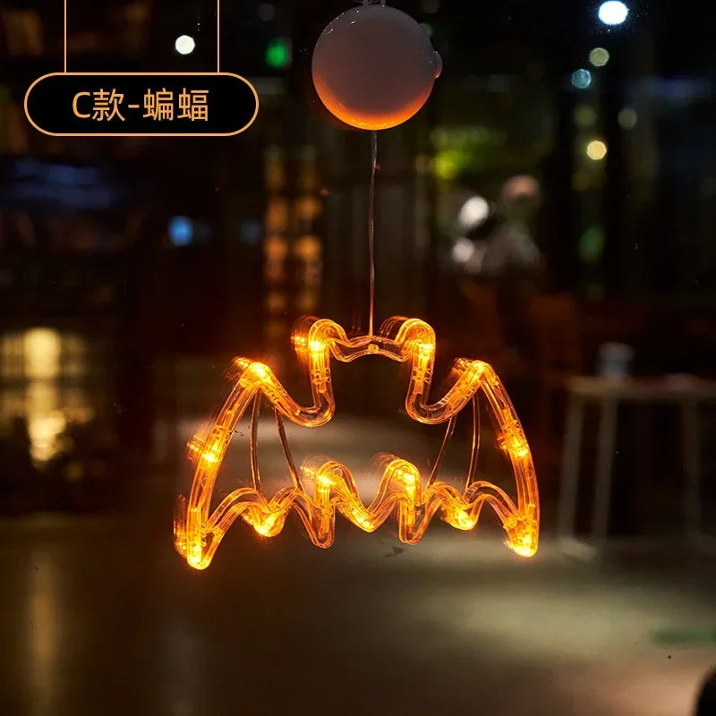 Decoración de Halloween, fantasma de calabaza naranja, luz de ventana de Halloween con ventosa, funciona con pilas, decoración colgante para el hogar de Halloween