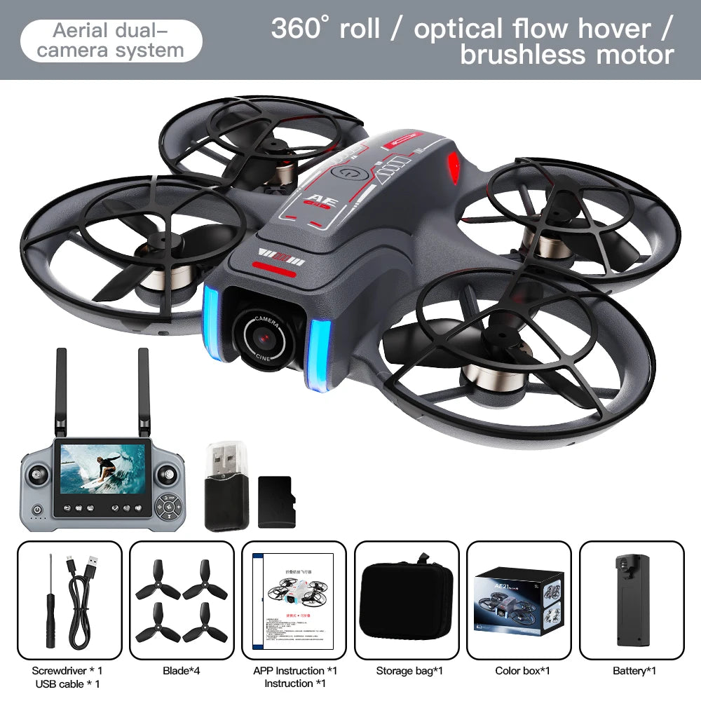 Mini Drone 8K HD-VR Cámara dual 180° ESC Flujo óptico Evitación de obstáculos Motor Drone UAV Control remoto Quadcopter Juguete universal