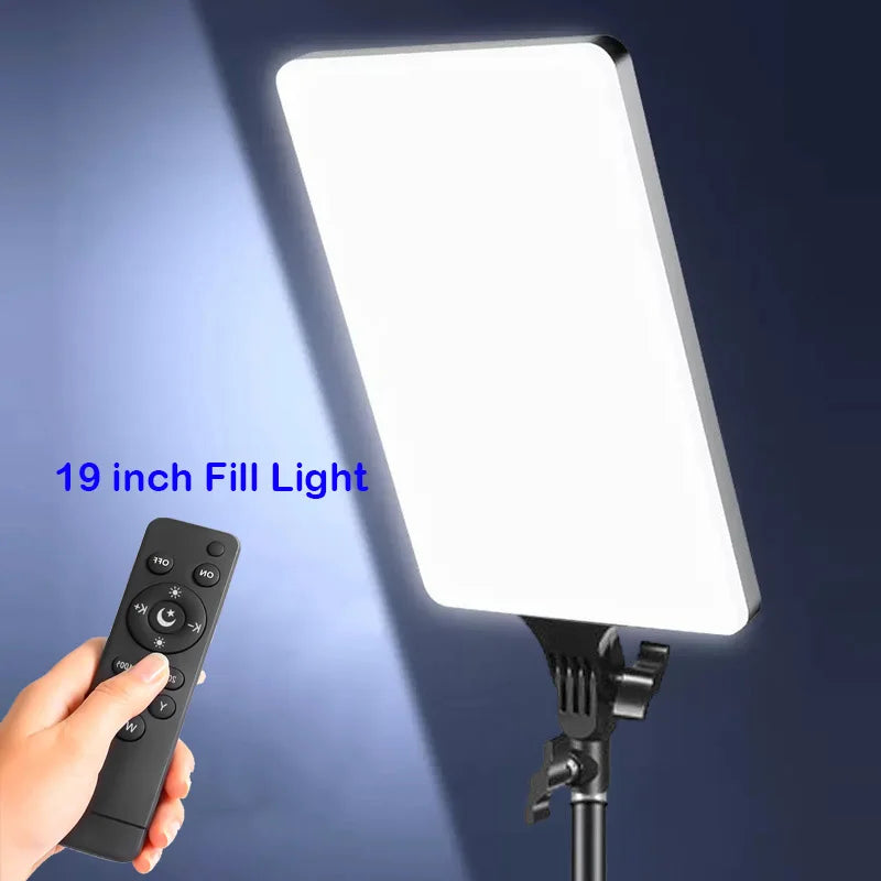 Lámpara de relleno de gran tamaño para estudio fotográfico, Panel de Video LED, iluminación de fotografía con soporte de trípode, brazo largo, enchufe de la UE para transmisión en vivo