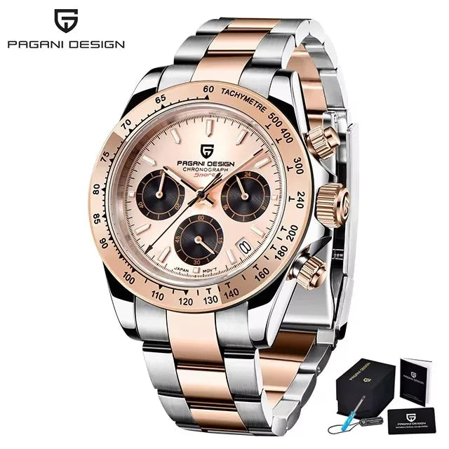 Reloj de cuarzo deportivo para hombre PAGANI Design 2026, marca de lujo, cronógrafo de acero inoxidable con cristal de zafiro, resistente al agua.
