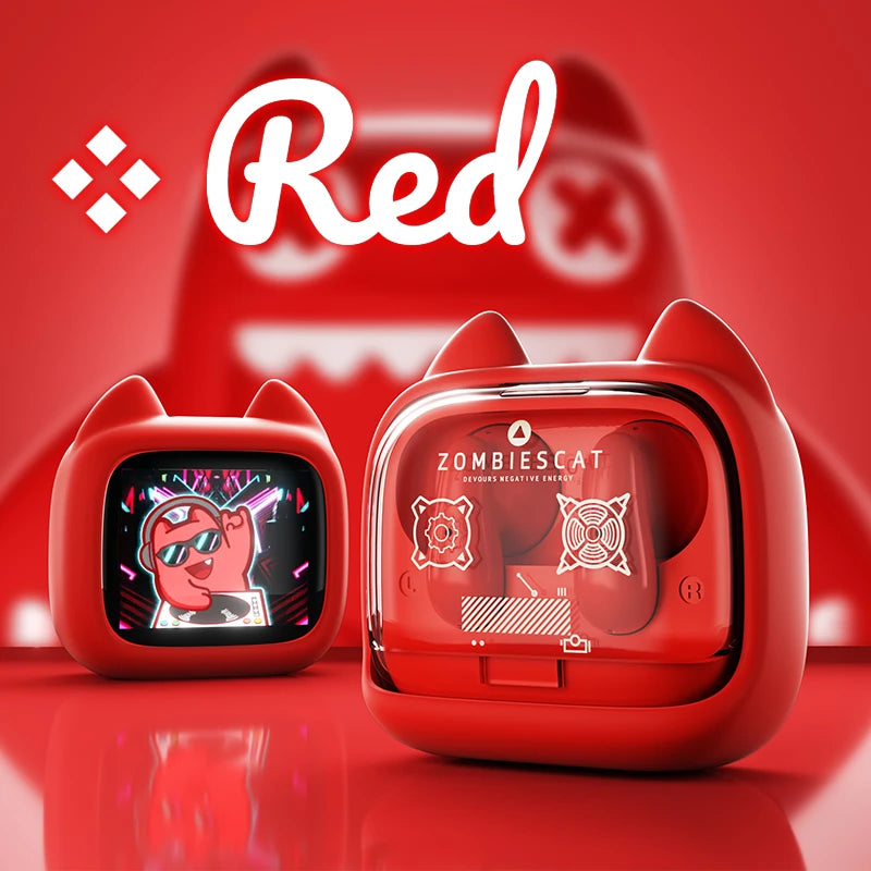 Zombies Cat B19 Auriculares Bluetooth TWS con Pantalla Táctil Inteligente, Sonido Estéreo HiFi, Bluetooth 6.0, Reducción de Ruido en Llamadas ENC, Incluye Correa de Silicona