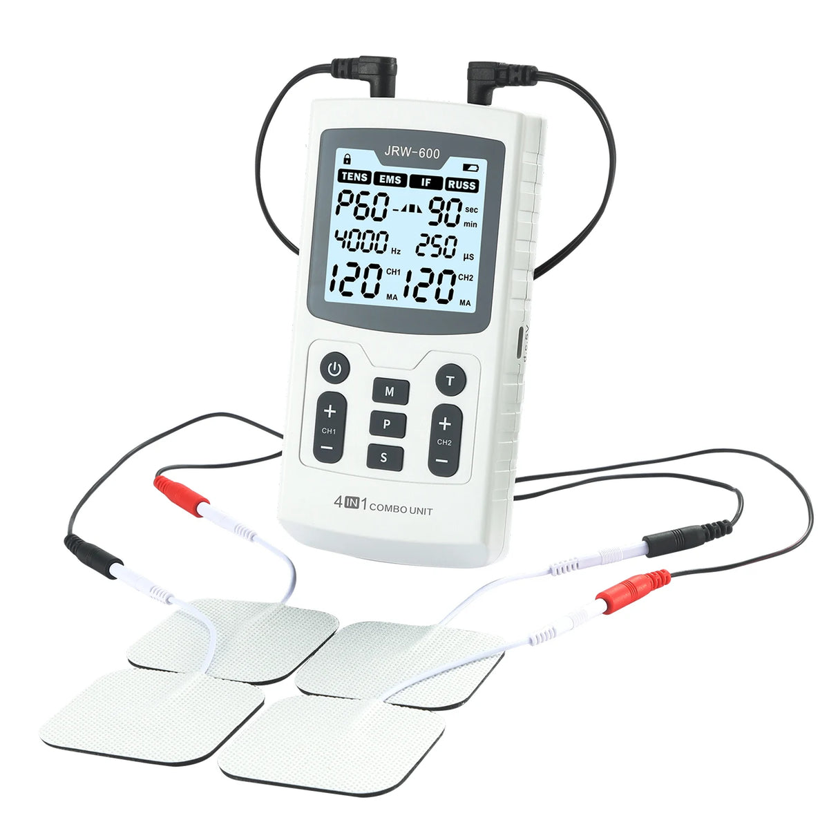 60 modos de masaje 4 en 1 Estimulador muscular eléctrico Combo terapia de fisioterapia 4000Hz EMS IFC RUSS TENS electroestimulador de pulso