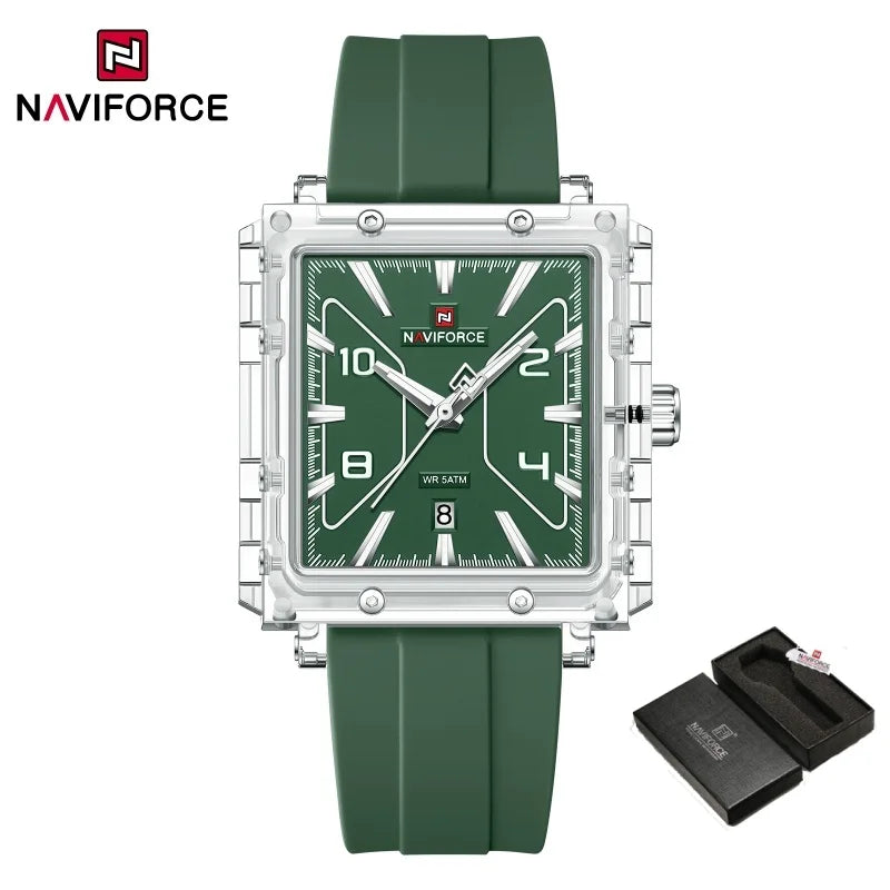 Reloj de cuarzo para hombre NAVIFORCE de alta calidad, resistente al agua 50M, deportivo, con visualización de fecha, correa de silicona y manecillas luminosas, regalo para chico, Reloj Hombre